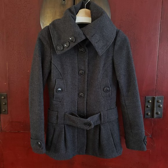 H&M Dark Grey Wool-Blend Pea Coat - Size 4 - Picture 2 of 11